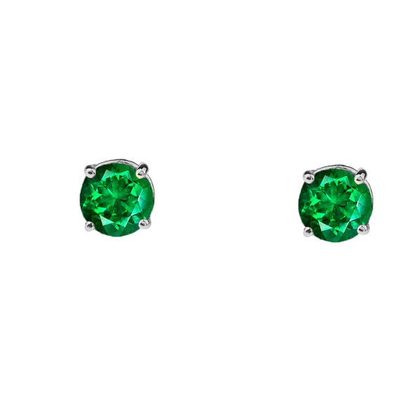 10K White Gold May Birthstone Emerald (LCE) Earrings