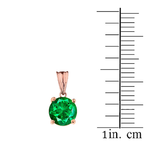 10K Rose  Gold May Birthstone Emerald (LCE)  Pendant Necklace