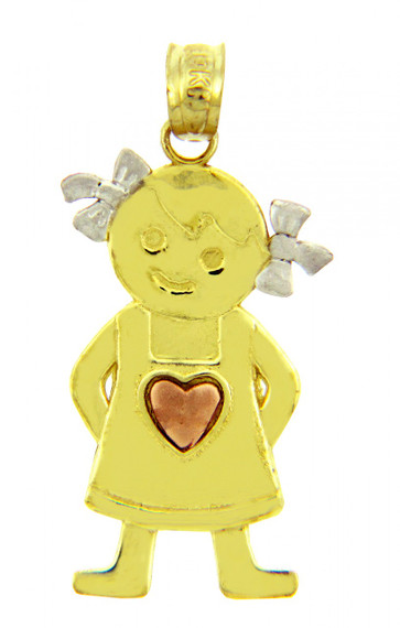 Tri Tone Gold Pinafore Heart Girl Charm