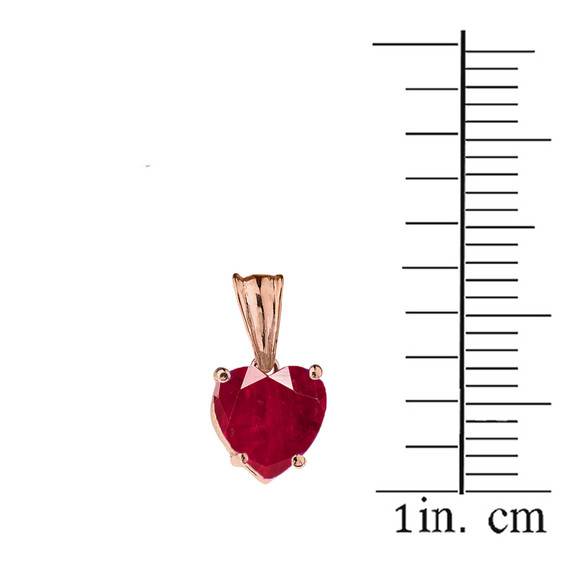 10K Rose Gold Heart July Birthstone Ruby (LCR) Pendant Necklace