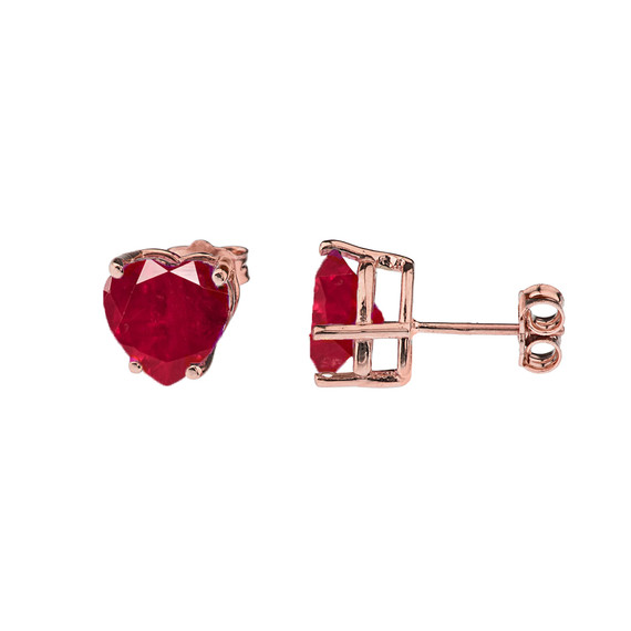 10K Rose Gold Heart July Birthstone Ruby (LCR) Pendant Necklace & Earring Set