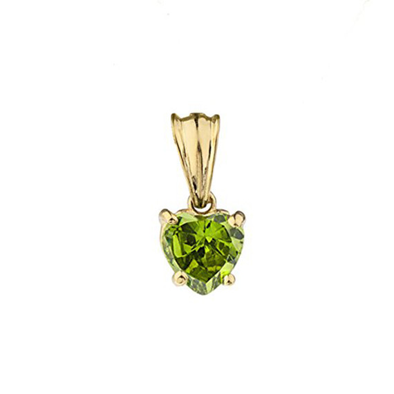 10K Yellow Gold Heart  August Birthstone Peridot (LCP) Pendant Necklace