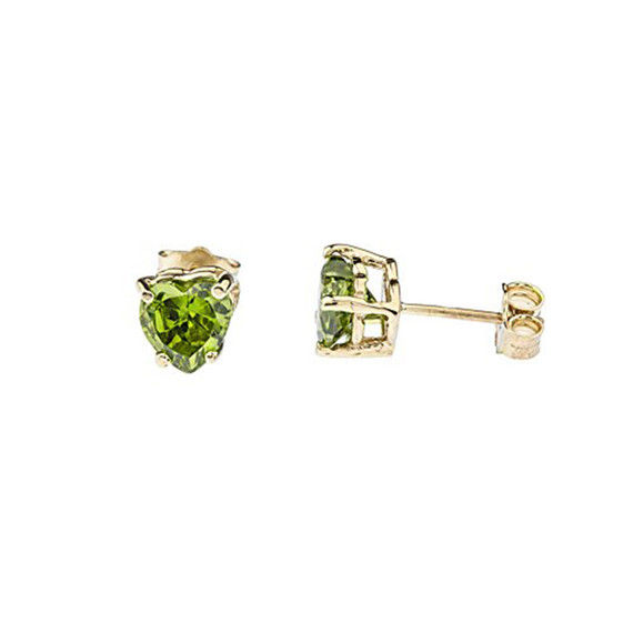 10K Yellow Gold Heart  August Birthstone Peridot (LCP) Pendant Necklace & Earring Set