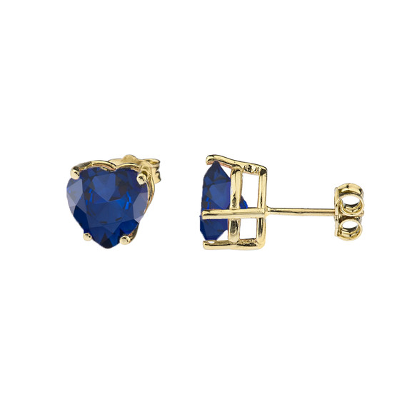 10K Yellow Gold Heart September Birthstone Sapphire (LCS) Earrings