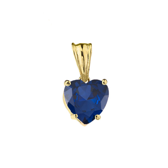 10K Yellow Gold Heart  September Birthstone Sapphire (LCS) Pendant Necklace