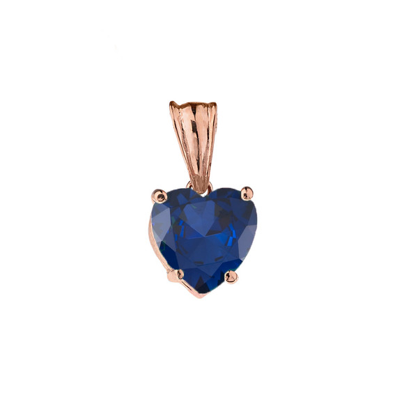 10K Rose Gold Heart  September Birthstone Sapphire (LCS) Pendant Necklace