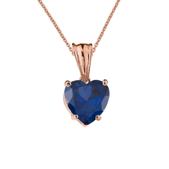 10K Rose Gold Heart  September Birthstone Sapphire (LCS) Pendant Necklace & Earring Set