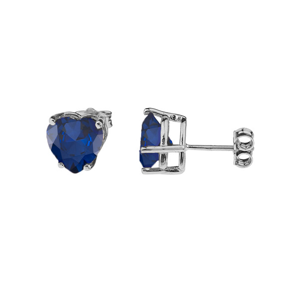 10K White Gold Heart September Birthstone Sapphire (LCS) Pendant Necklace & Earring Set