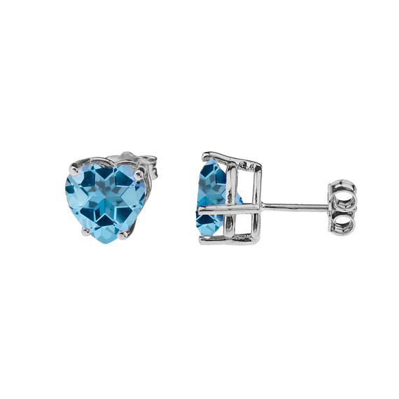 10K White Gold Heart December Birthstone Blue Topaz (LCBT) Earrings