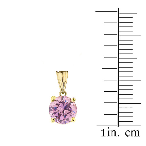 10K Yellow Gold  October Birthstone Pink Cubic Zirconia  (LCPZ)  Pendant Necklace