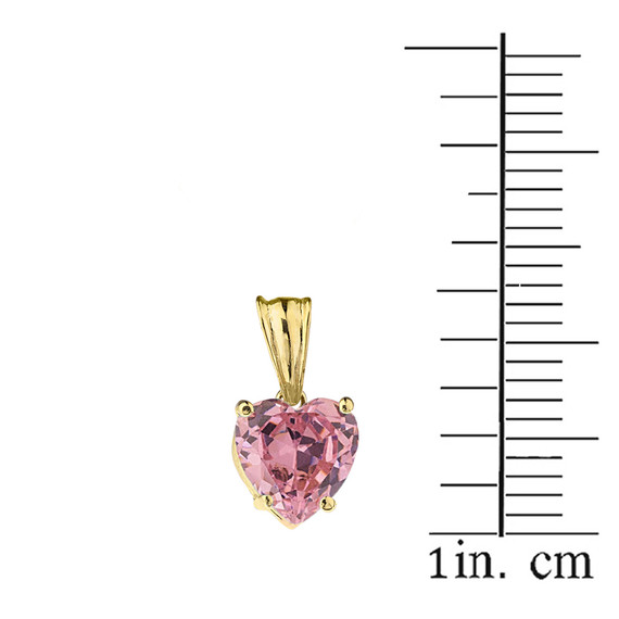 10K Yellow Gold Heart October Birthstone Pink Cubic Zirconia  (LCPZ) Pendant Necklace & Earring Set