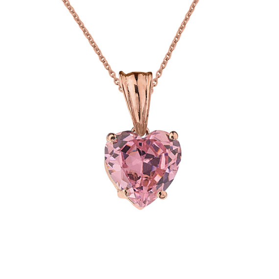 10K Rose Gold Heart October Birthstone Pink Cubic Zirconia  (LCPZ) Pendant Necklace & Earring Set