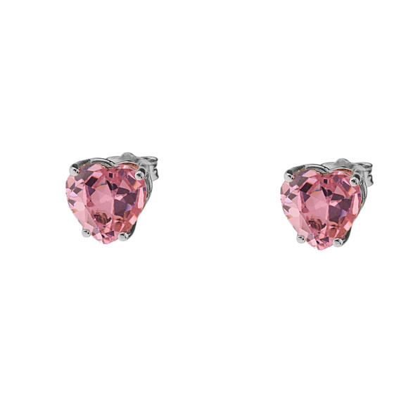 10K White Gold Heart October Birthstone Pink Cubic Zirconia  (LCPZ) Earrings