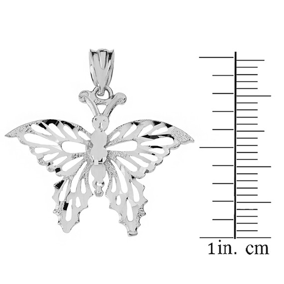 Sterling Silver Filigree Diamond Cut Butterfly Pendant Necklace