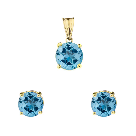 10K Yellow Gold December Birthstone Blue Topaz (LCBT) Pendant Necklace & Earring Set