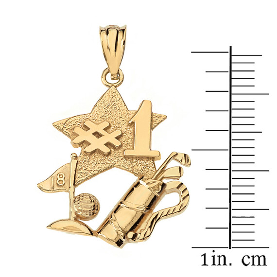 Number One Golfer Pendant Necklace in Solid Gold (Yellow/Rose/White)