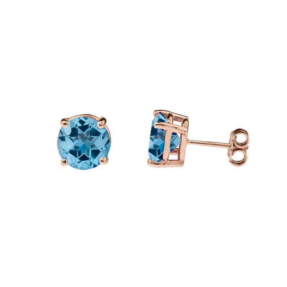 10K Rose Gold December Birthstone Blue Topaz (LCBT) Pendant Necklace & Earring Set