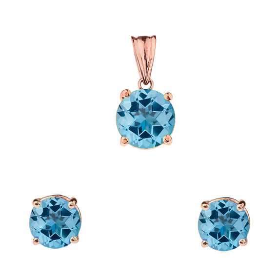 10K Rose Gold December Birthstone Blue Topaz (LCBT) Pendant Necklace & Earring Set