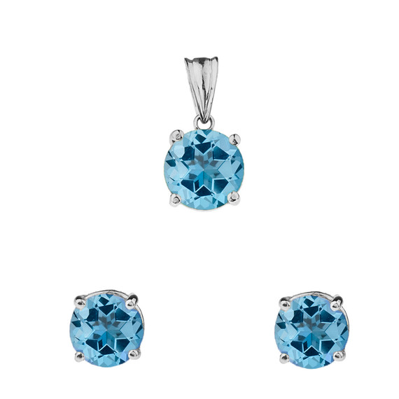 10K White Gold December Birthstone Blue Topaz (LCBT) Pendant Necklace & Earring Set