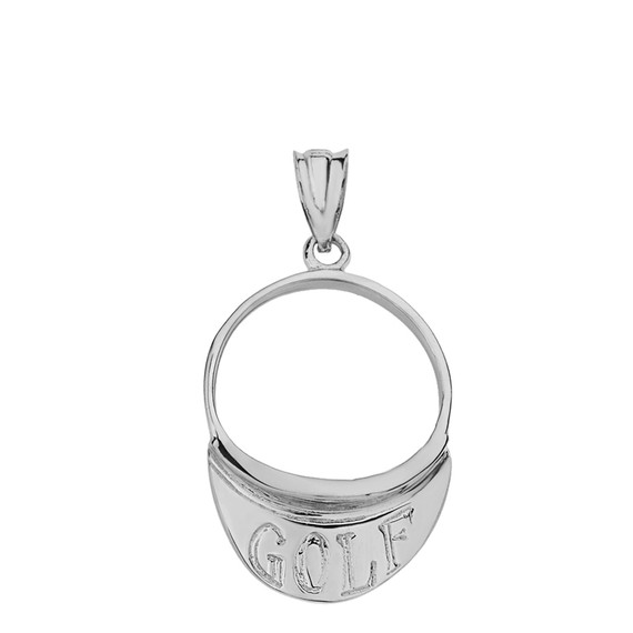 Solid White Gold Golf Visor Pendant Necklace