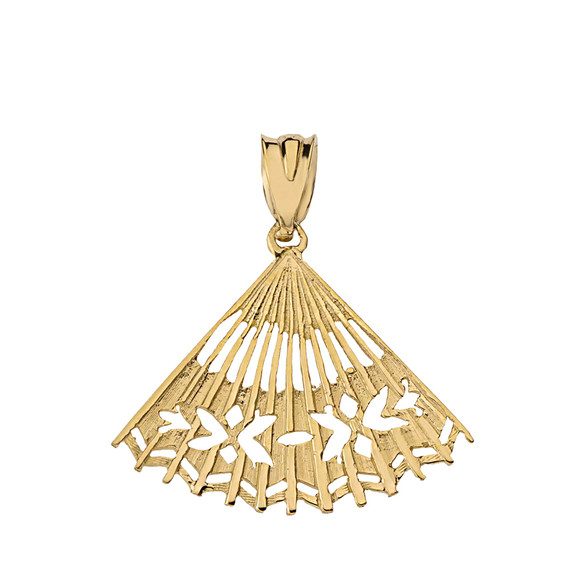 Cut Out Folding Hand Fan Pendant Necklace in Solid Gold (Yellow/Rose/White)