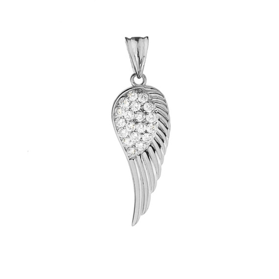 Elegant White Gold  Diamond Angel Wing  Pendant Necklace