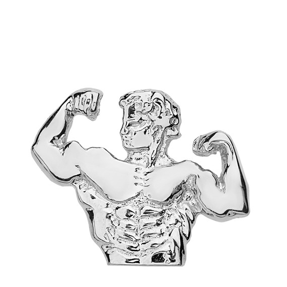 Sterling Silver Bodybuilding Muscle Man Pendant Necklace