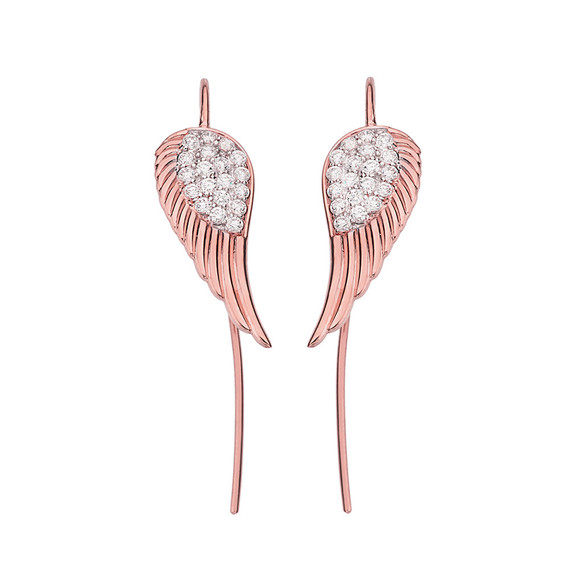 Gold Diamond Threader Fish Hook Angel Wings Earrings(Available in Yellow/Rose/White Gold)