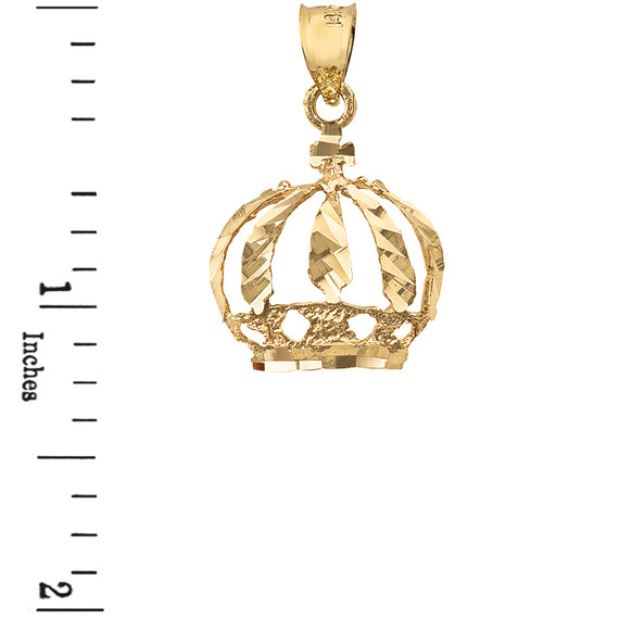 Diamond Cut Christian Royal Crown Pendant Necklace in Solid Gold (Yellow/Rose/White)