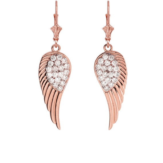 14k Gold CZ  Angel Wings Leverback Earrings(Available in Yellow/Rose/White Gold)
