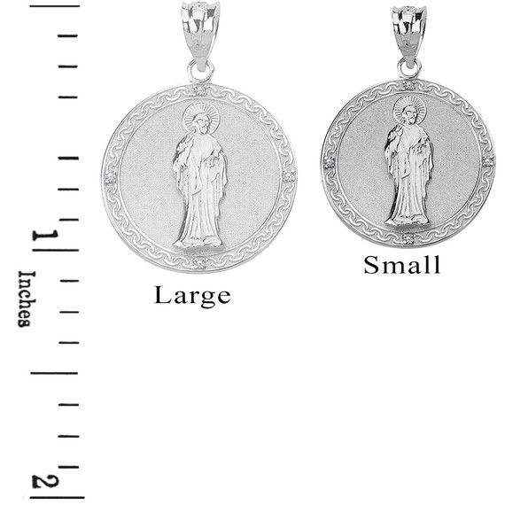 Sterling Silver CZ Saint Peter Engravable Circle Medallion Pendant Necklace (Small)
