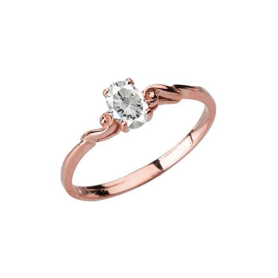 Dainty Rose Gold Elegant Swirled Cubic Zirconia Solitaire Ring