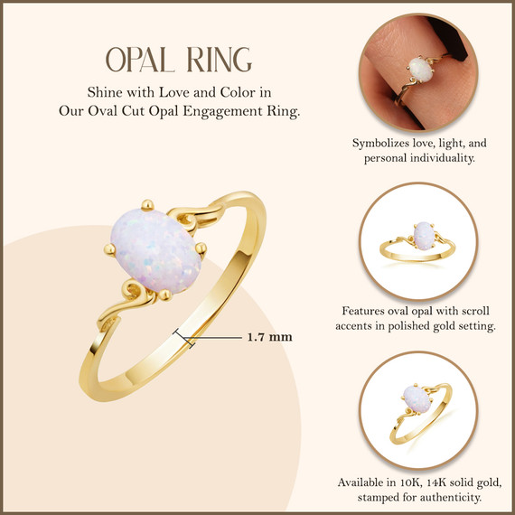 Oval Cut Birthstone Opal Engagement Ring in Gold with measurements