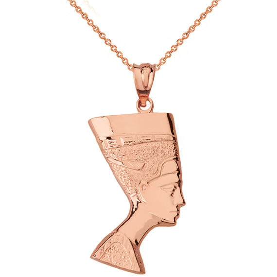 Egyptian Queen Statue Nefertiti Bust Pendant Necklace in Solid Gold (Yellow/Rose/White)
