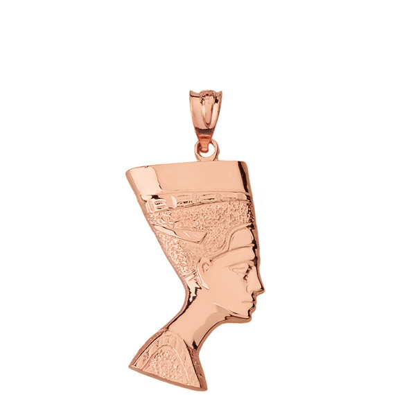 Solid Genuine Rose Gold Egyptian Queen Statue Nefertiti Bust Pendant Necklace