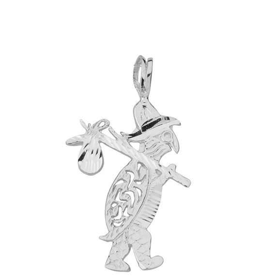 Sterling Silver Diamond Cut Traveling Turtle and Bindle Pendant Necklace