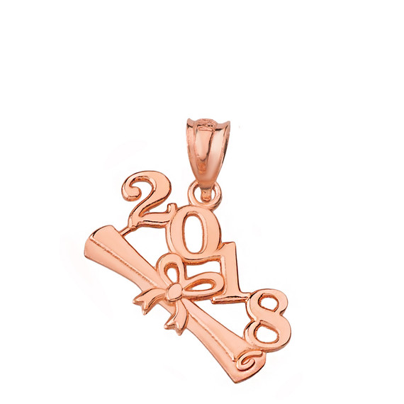 Solid Rose Gold Class of 2018  Diploma Pendant Necklace