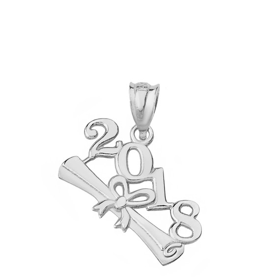 Solid White Gold Class of 2018  Diploma Pendant Necklace