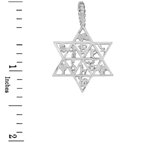Sterling Silver Jewish Star of David Charm 12 Tribes of Israel Pendant Necklace