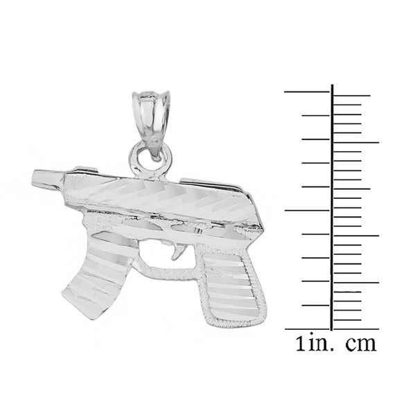 Sterling Silver Diamond Cut Gun Rifle Pendant Necklace