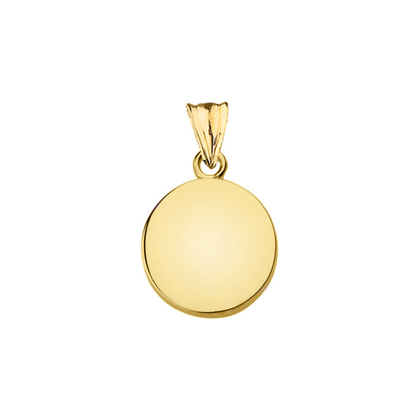 Solid Yellow Gold Simple Round Pendant Necklace