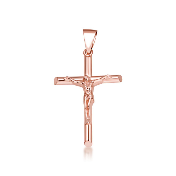Rose Gold Cross Necklace - Catholic Crucifix Pendant