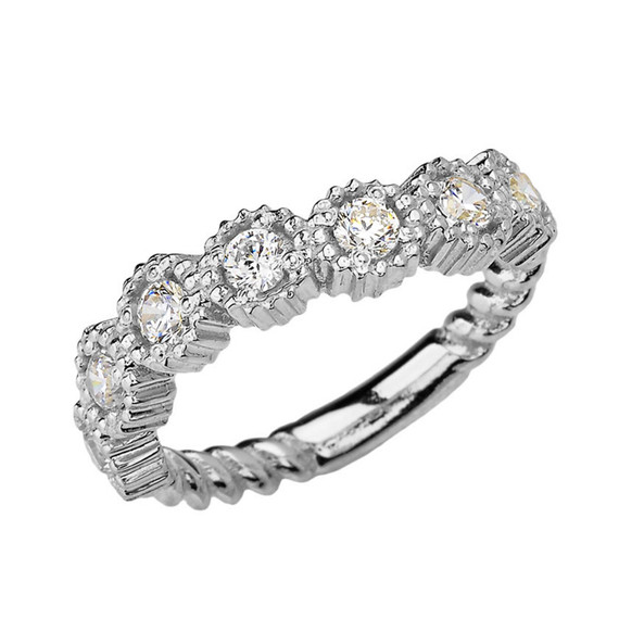 White Gold Bold Curved Diamond Rope Ring