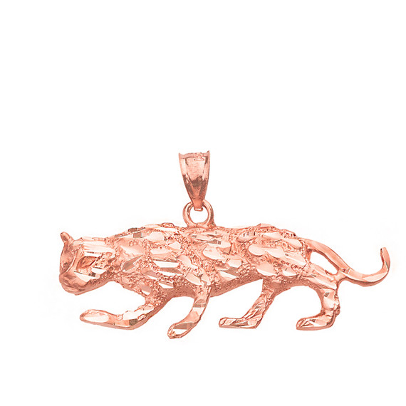 Diamond Cut Cheetah Pendant Necklace  in Solid Gold (Yellow/Rose/White)