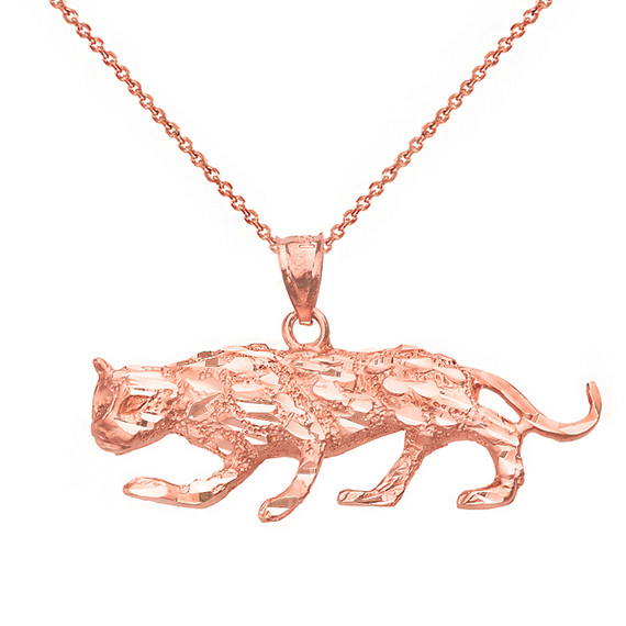 Diamond Cut Cheetah Pendant Necklace  in Solid Gold (Yellow/Rose/White)