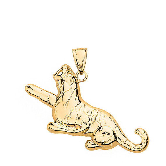 Big Cat Roaring Tiger Pendant Necklace in Solid Gold (Yellow/Rose/White)