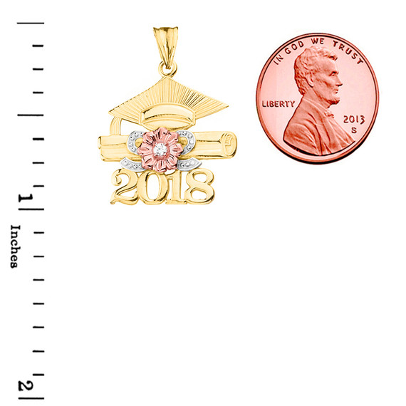 2018 Graduation Pendant Necklace with Diamond and Tri-Tone Gold