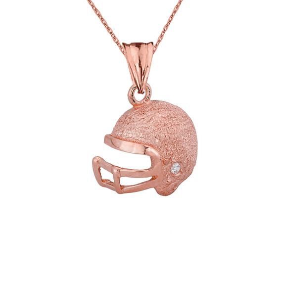 Textured Rose Gold Diamond Football Player Helmet Pendant Necklace