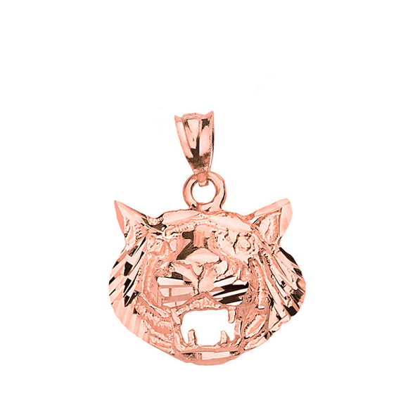 Diamond Cut Roaring Tiger Head Pendant Necklace  in Solid Gold (Yellow/Rose/White)