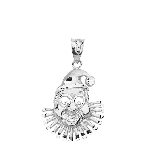 Sterling Silver Diamond Cut Clown Pendant Necklace